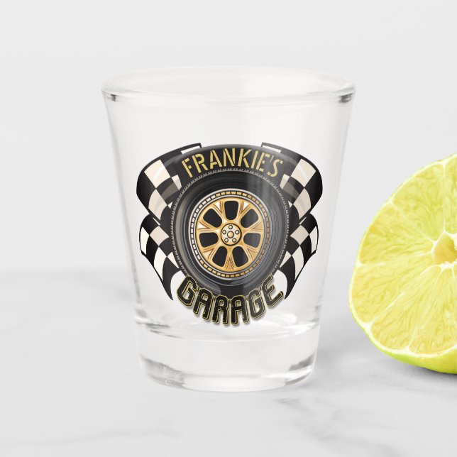 Copo De Shot Bandeira de corrida personalizada Hot Rod Muscle C (Frente)