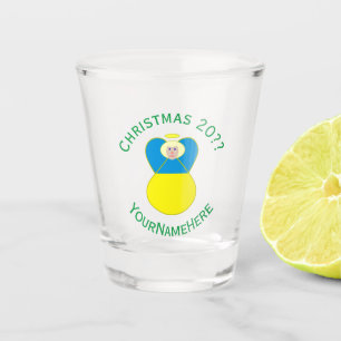 Copo De Shot Bandeira de Natal do Anjo Ucraniano com Texto Pers