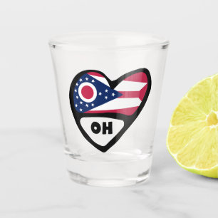 Copo De Shot Bandeira do Estado de Ohio em Heart, OH Shot Glass
