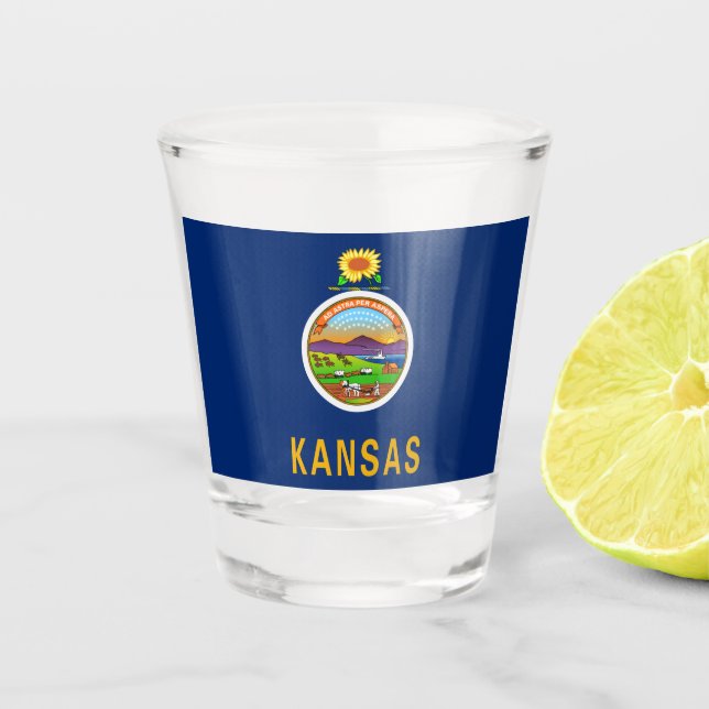 Copo De Shot Bandeira do Estado do Kansas (Frente)