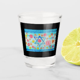 Copo De Shot Bandeira israelita baleeira com flores e corações