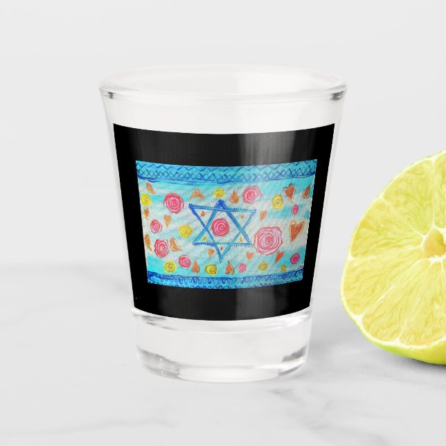 Copo De Shot Bandeira israelita baleeira com flores e corações (Frente)