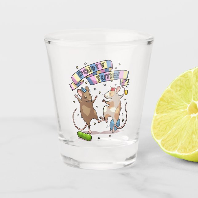 Copo De Shot Banner de horário dos ratos dançando Confetti e Ba (Frente)