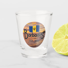 Copo De Shot "Barbados Est. Sunset De 1966" Com Bandeira De Bar