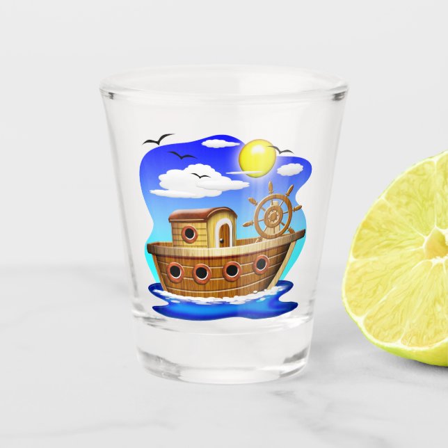 Copo De Shot Barco de Pesca Cartoon  (Frente)