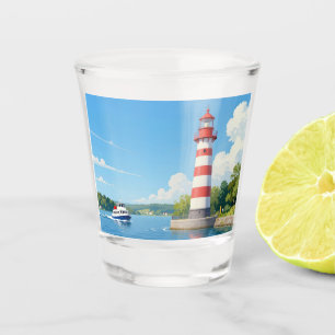 Copo De Shot Barco perto de um Farol