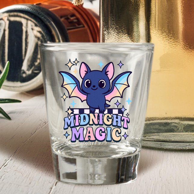 Copo De Shot Bat e Checkerboard do Cute do Halloween do Pastelc (The midnight magic kawaii bat design shines with retro pastel charm.)