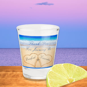 Copo De Shot Beach Wedding Keepsake Hearts in Sand