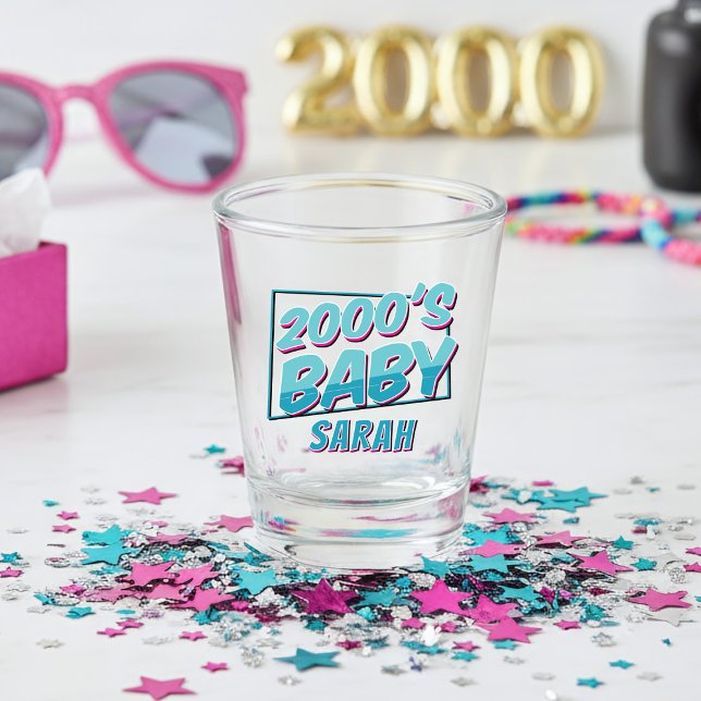 Copo De Shot Bebê do ano 2000 - Vidro quente para relâmpagos (Shopping for the perfect gift for your millennial mom friend? Add her name!)