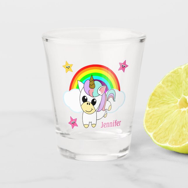 Copo De Shot Bebê Unicórnio Fofo e Arco-íris (Frente)