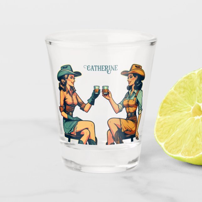 Copo De Shot Bebendo de Amigos de Cowgirl Personalizado (Frente)