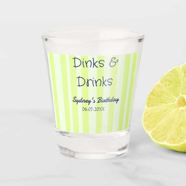 Copo De Shot bebidas e drinques verde listras nome data de aniv (Frente)