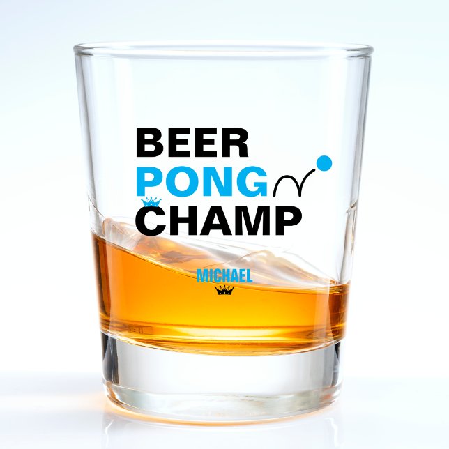 Copo De Shot Beer Pong Champ Champion Blue & Black (black and blue beer pong champ shot glass)