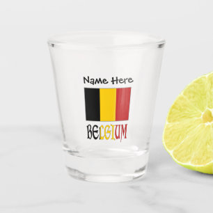 Copo De Shot Bélgica e Bandeira Belga com o Seu Nome Copo Shot