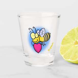 Copo De Shot Belo abelha engraçada com ilustração cardíaca
