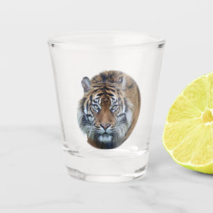 Copo De Shot Belo Vidro Fotografado Bengala Tiger Face