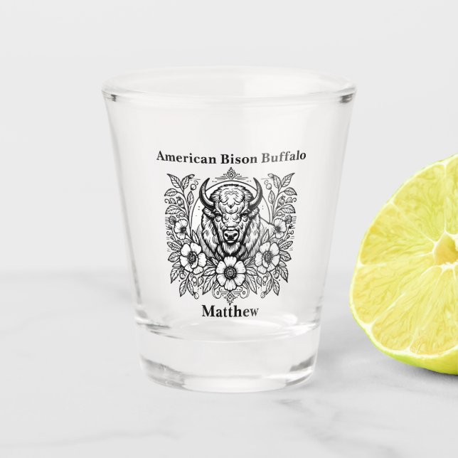 Copo De Shot Bisão Dourada Entre Flores (Frente)