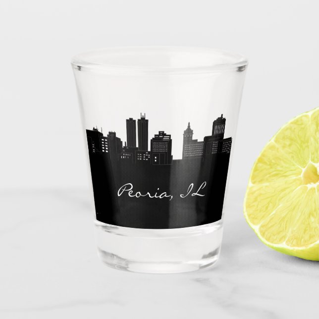 Copo De Shot Black and White Peoria Illinois Skyline (Frente)