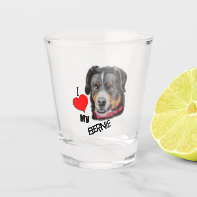Copo De Shot Black Tan Bernese Dog Love (Frente)