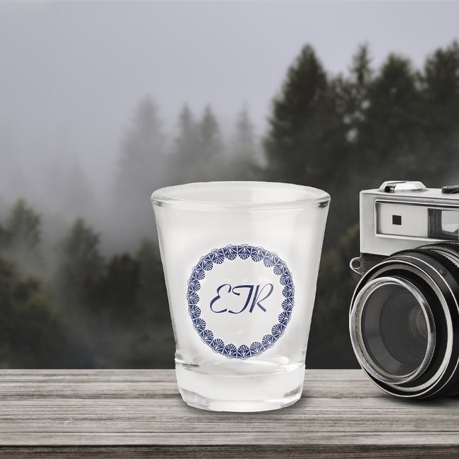 Copo De Shot Blue Art Nouveau Monograma (Criador carregado)
