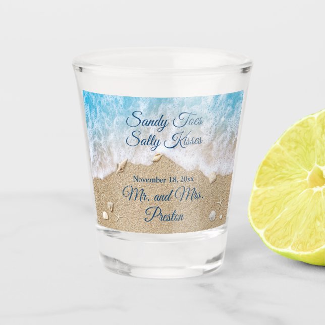 Copo De Shot Blue Beach Waves Sandy Toes Shot Glass (Frente)