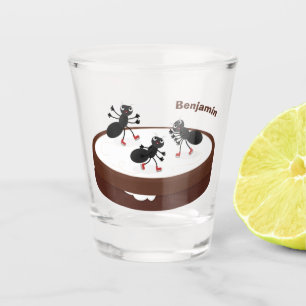 Copo De Shot Boas formigas patinando em desenho de biscoito