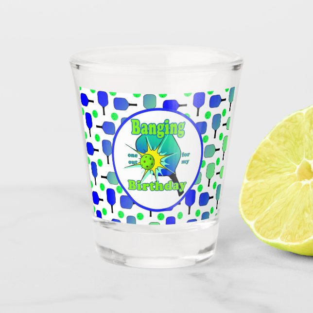 Copo De Shot Bola de Paddle Azul Azul de Birthday (Frente)