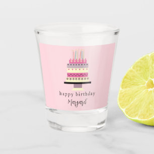 Copo De Shot Bolo de Aniversário Rosa Pastel Retrô Caprichoso F