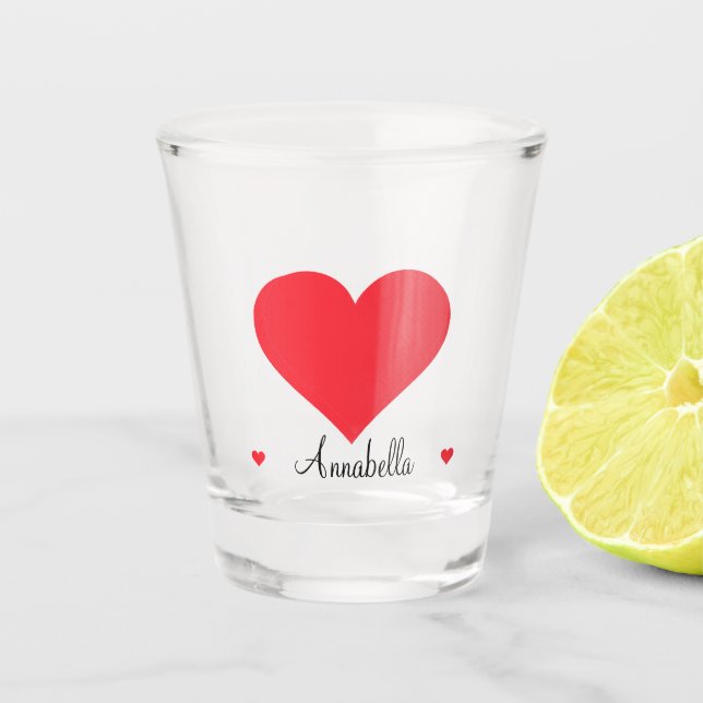 Copo De Shot Bonito presente com grande nome de coração vermelh (Frente)
