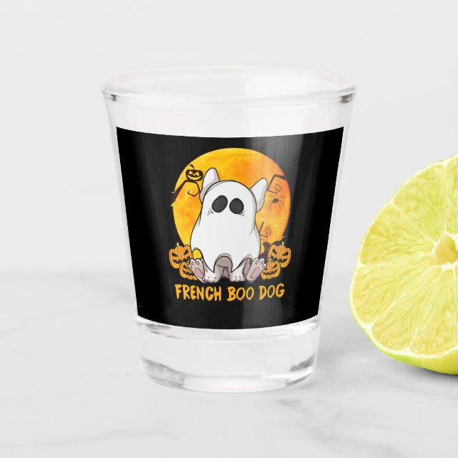 Copo De Shot Boo Bulldog com Pumpkin Spider e Lua (Frente)