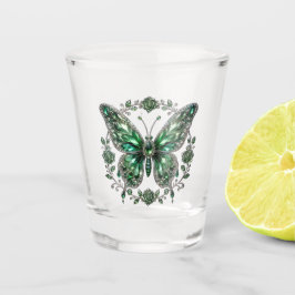 Copo De Shot Borboleta de Cristal Verde | Moldura Floral