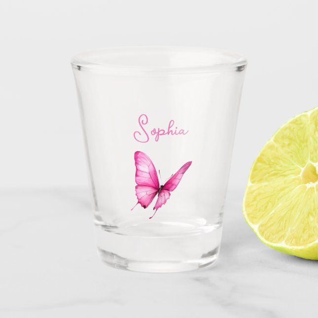 Copo De Shot Borboleta Rosa Chic Feminina (Frente)