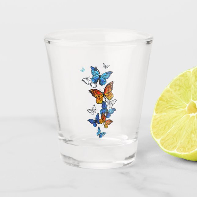 Copo De Shot Borboletas voadoras Morpho e Monarca (Frente)