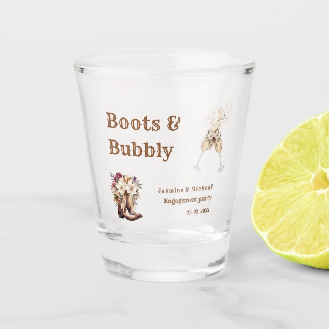 Copo De Shot Botas & Bubbly Boho Festa de noivado Western (Frente)