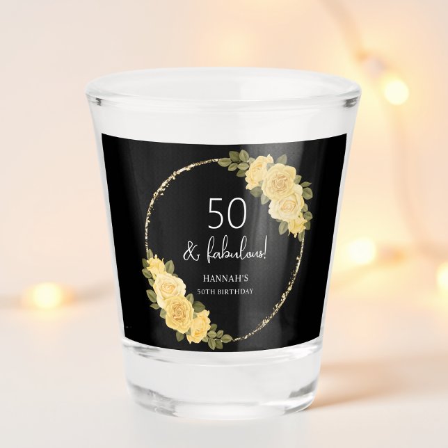 Copo De Shot Branco | Dourado e Amarelo Floral 50º Aniversário (Criador carregado)