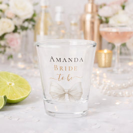 Copo De Shot Bride to be ivory bow pearls elegant Bachelorette