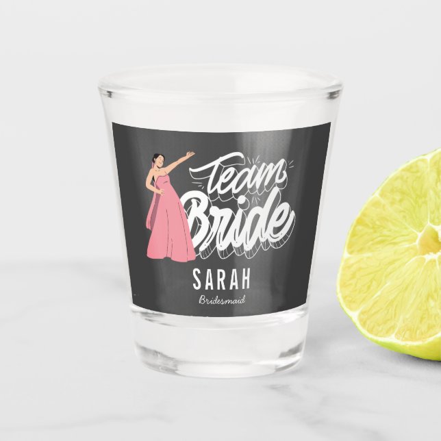 Copo De Shot Bridesmaid do Partido Bridal do Team Bride (Frente)