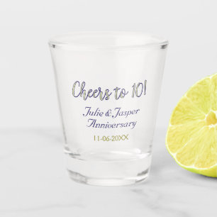 Copo De Shot Brinde ao 10º aniversário de casamento azul dourad