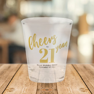 Copo De Shot Brinde aos 21 anos script dourado chic aniversário