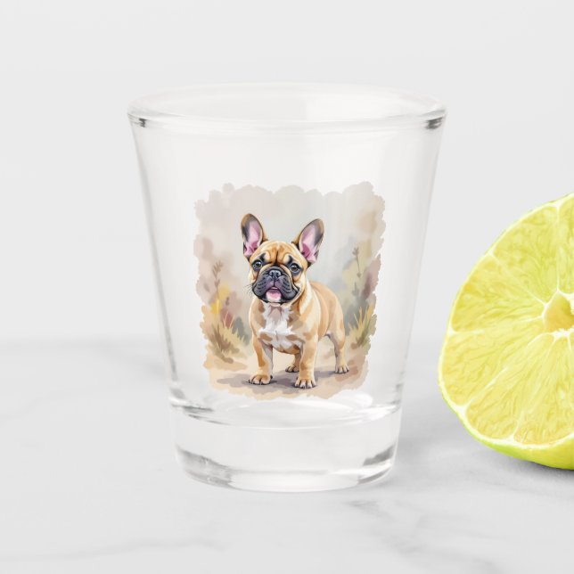 Copo De Shot Bulldogue Francês Cute Frenchie Cachorro Cor Bege (Frente)
