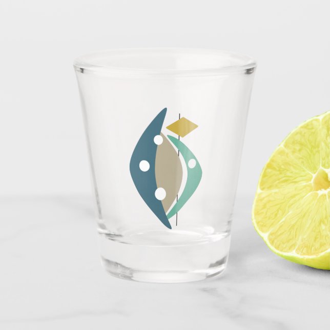 Copo De Shot Bumerangue Azul de Idade Atômica do médio século (Frente)
