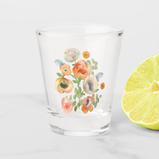 Copo De Shot Buquê de Flores de Mola Laranja (Frente)