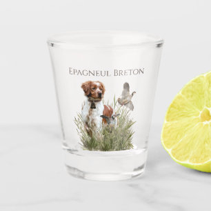 Copo De Shot Caça com um cão Brittany, Art