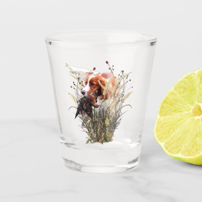Copo De Shot Caça de pau com Brittany Spaniel Shot Glass (Frente)