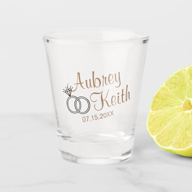 Copo De Shot Cacau Castanho, vidro de tiro com noiva e nome de  (Frente)