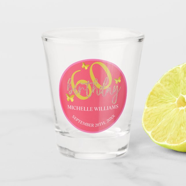 Copo De Shot Caligrafia Dourada à borboleta Elegante (Frente)