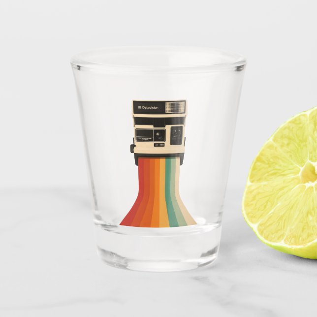 Copo De Shot Câmera Retro com Impressão de Arco-íris (Frente)