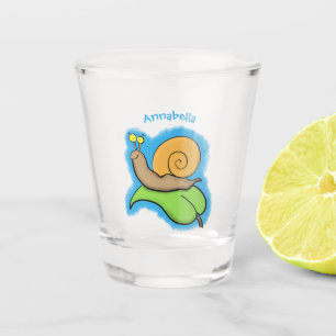 Copo De Shot Caracol bonito e feliz numa ilustração de desenh