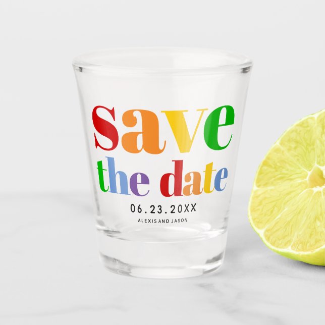 Copo De Shot Cartas coloridas, pontos e tiras, gay (Frente)