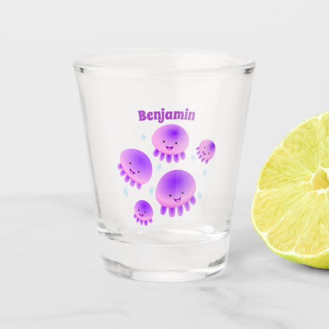 Copo De Shot Cartografia de medusa-púrpura-rosa-branca kawaii (Frente)